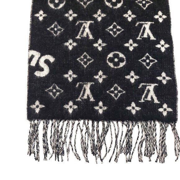 Louis Vuitton LV Supreme Black & White Monogram Cashmere Scarf - Picture 8 of 15
